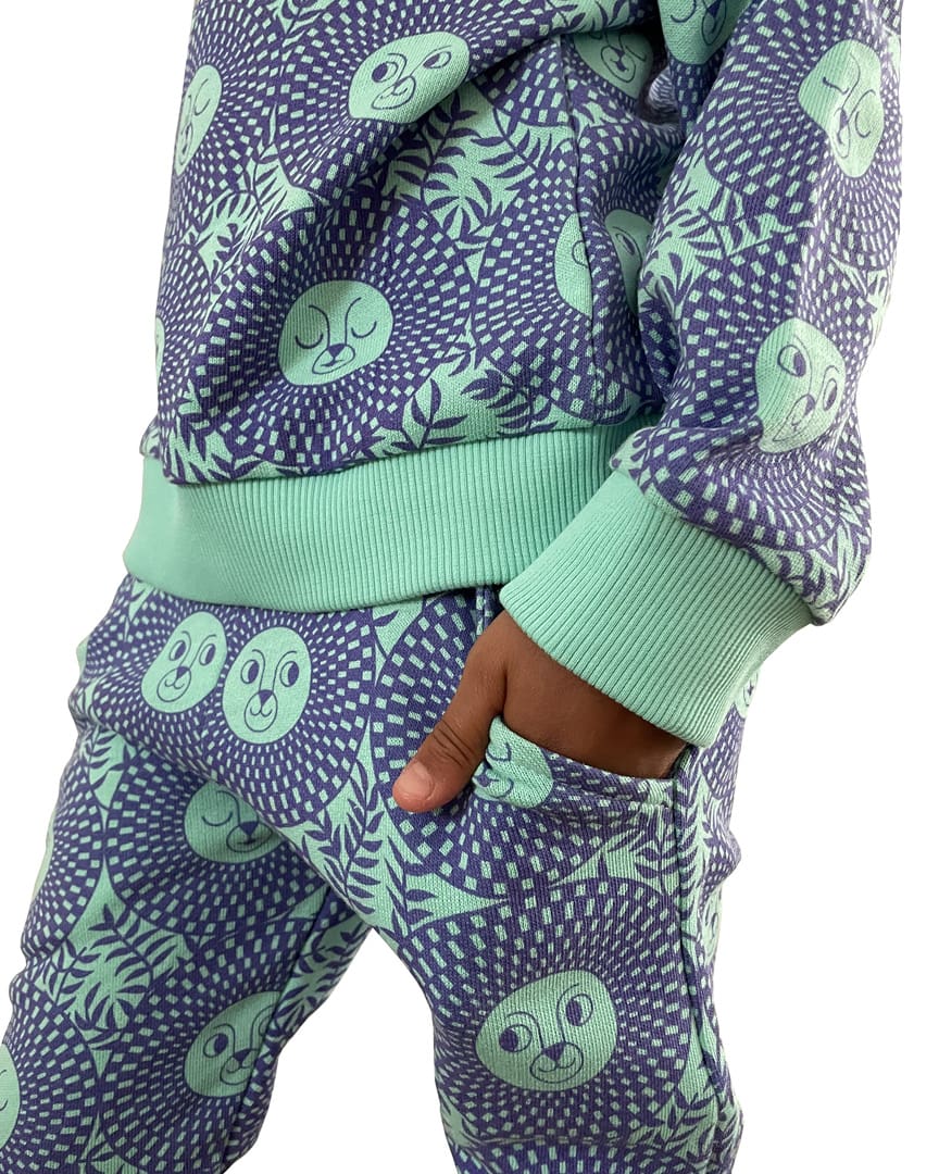 vibrant green / purple African inspired lion face sweatshirt and joggers