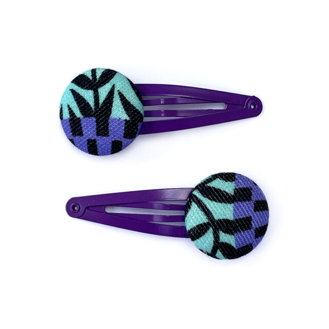 African inspired kids hair clips in vibrant green / purple
