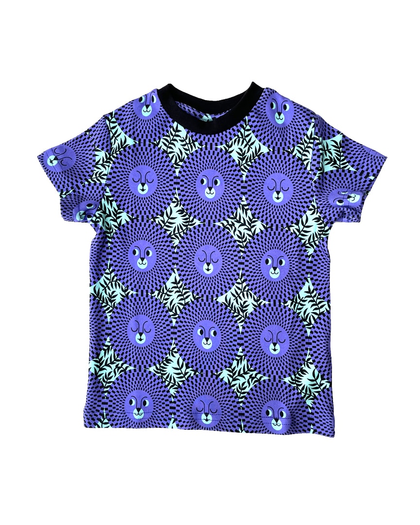 Vibrant green/purple/ black African inspired lion face kids t-shirt