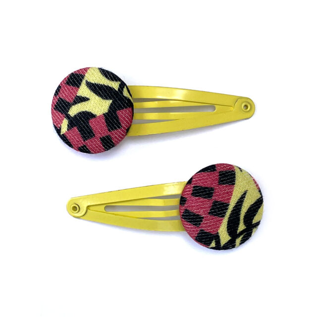 African inspired kids hair clips in vibrant red/yellow