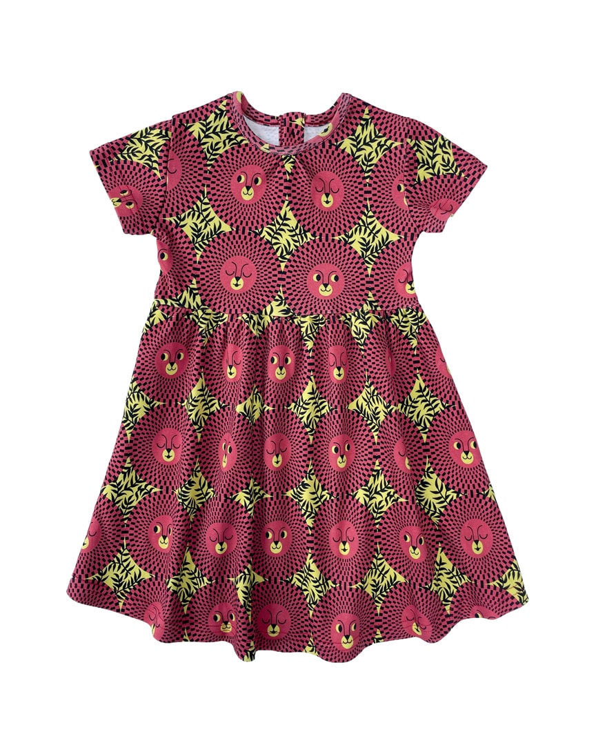 red/yellow/black African inspired lion face kids dress